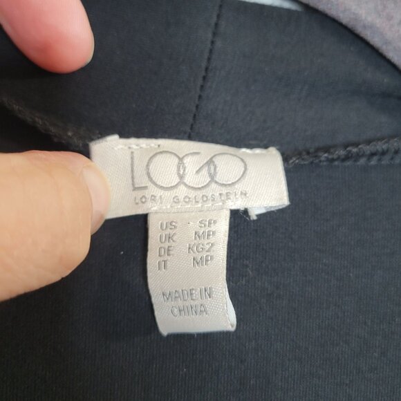 Logo Lori Goldstein Long Black Open Front Cardigan Chiffon Hem & Long Sleeves SP - Picture 2 of 7